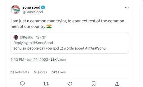 Sonu's tweet.