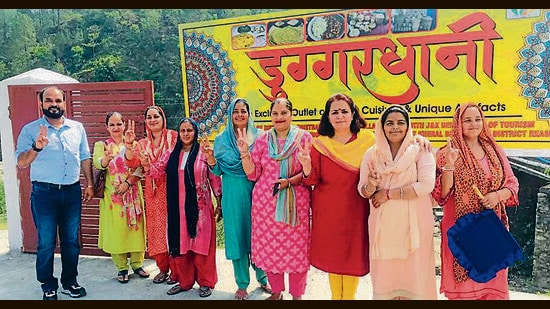 Members of the self-help group at the restaurant in Reasi on Monday. (HT Photo)