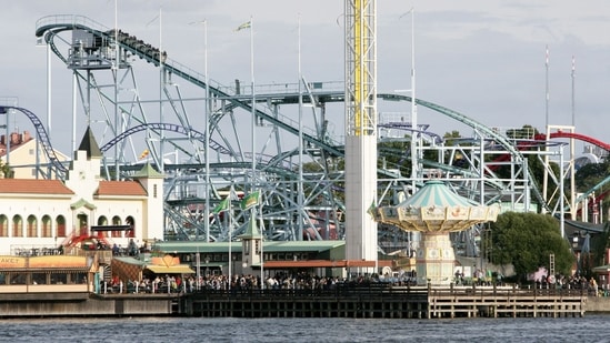 The Jetline roller coaster at the Grona Lund amusement park in Stockholm, Sweden. (AFP)