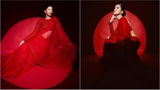 Shanaya Kapoor embodies sheer elegance and beauty in a gorgeous red saree. (Instagram/@shanayakapoor02)