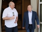 Russian President Vladimir Putin, left, and Belarusian President Alexander Lukashenko speak during their meeting at the Bocharov Ruchei residence in the resort city of Sochi, Russia, Friday, June 9, 2023. 