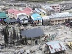 A view of the devastated Kedarpuri township in the vicinity of Kedarnath shrine after the 2013 disaster which was caused in part by a melting glacier
