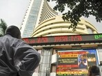 The stock market index on a display screen at the Bombay Stock Exchange (BSE) building in Mumbai.