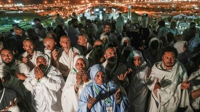 Muslim pilgrims pray on the rocky hill known as the Mountain of Mercy, on the Plain of Arafat on June 27. The pilgrims pray all day at Arafat, where the Prophet Mohammed is said to have given his final sermon, they will then travel the short distance to Muzdalifah, where they will sleep in the open air. (Amr Nabil / AP) Muslim pilgrims pray on the rocky hill known as the Mountain of Mercy, on the Plain of Arafat on June 27. The pilgrims pray all day at Arafat, where the Prophet Mohammed is said to have given his final sermon, they will then travel the short distance to Muzdalifah, where they will sleep in the open air. (Amr Nabil / AP)