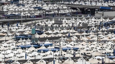 Tents housing pilgrims are seen pitched together in Mina, near the holy city of Mecca, on June 23. The pilgrimage is one of the five pillars of Islam, and all Muslims are required to make the five-day Hajj at least once in their lives if they are physically and financially able to do it, reported AP. ( Sajjad Hussain / AFP) Tents housing pilgrims are seen pitched together in Mina, near the holy city of Mecca, on June 23. The pilgrimage is one of the five pillars of Islam, and all Muslims are required to make the five-day Hajj at least once in their lives if they are physically and financially able to do it, reported AP. ( Sajjad Hussain / AFP)