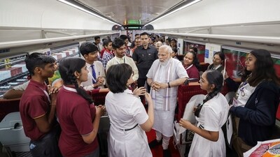 PM Modi took to Twitter to announce his visit and wrote, "I will be in Bhopal tomorrow, 27th June to take part in two programmes. First, 5 Vande Bharat trains would be flagged off at a programme in Rani Kamalapati Railway Station. These trains will improve connectivity in Madhya Pradesh, Maharashtra, Goa, Bihar and Jharkhand." (ANI/PIB) PM Modi took to Twitter to announce his visit and wrote, "I will be in Bhopal tomorrow, 27th June to take part in two programmes. First, 5 Vande Bharat trains would be flagged off at a programme in Rani Kamalapati Railway Station. These trains will improve connectivity in Madhya Pradesh, Maharashtra, Goa, Bihar and Jharkhand." (ANI/PIB)