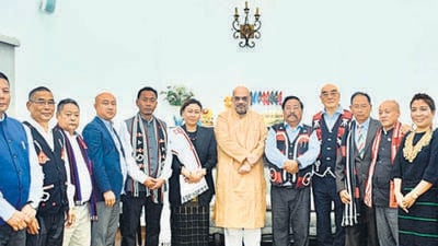 An ENPO delegation met Union home minister Amit Shah at his official residence in December. (ANI) An ENPO delegation met Union home minister Amit Shah at his official residence in December. (ANI)