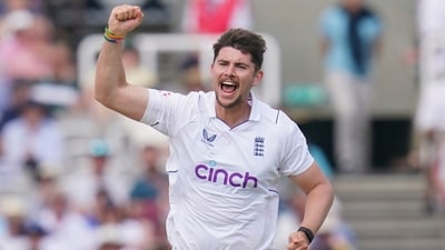 England's Josh Tongue celebrates the wicket of Ireland's Fionn Hand during day three of the first Test match between England and Ireland (AP)