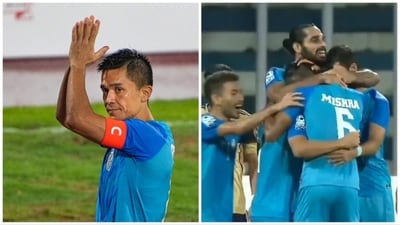 Chhetri's opener was also his 24th goal at the SAFF Championship (PTI-Fancode) Chhetri's opener was also his 24th goal at the SAFF Championship (PTI-Fancode)