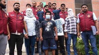 Delhi Police crime branch arrested five people in connection with the gunpoint robbery inside Pragati Maidan tunnel on Tuesday. Three suspects were arrested on Monday. (Arvind Yadav/HT Photo)