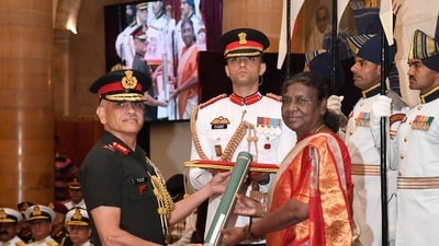 The awards were presented during the Defence Investiture Ceremony (Phase-II) in New Delhi on Tuesday. (Twitter/President of India) The awards were presented during the Defence Investiture Ceremony (Phase-II) in New Delhi on Tuesday. (Twitter/President of India)
