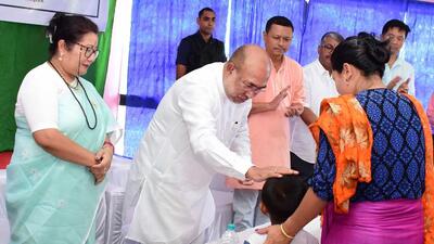 Manipur chief minister N Biren Singh in Imphal East on Tuesday. (PTI)