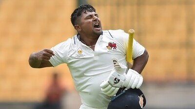 Ranji Trophy Final 2022 Mumbai vs Madhya Pradesh Live: Mumbai's Sarfaraz Khan celebrates after scoring his century&nbsp; (PTI)