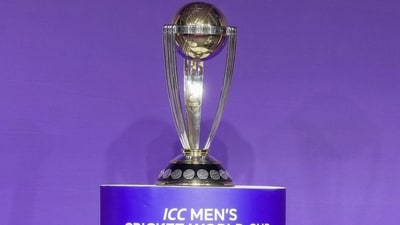 Mumbai: The ICC Men's Cricket World Cup 2023 trophy unveiled during the announcement of match schedule, in Mumbai, Tuesday, June 27, 2023. (PTI Photo/Kunal Patil)(PTI06_27_2023_000097B) (PTI) Mumbai: The ICC Men's Cricket World Cup 2023 trophy unveiled during the announcement of match schedule, in Mumbai, Tuesday, June 27, 2023. (PTI Photo/Kunal Patil)(PTI06_27_2023_000097B) (PTI)