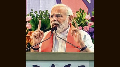 Prime Minister Narendra Modi addresses the 'Mera Booth Sabse Majboot' booth-level workers' training programme, in Bhopal on Tuesday. (ANI) Prime Minister Narendra Modi addresses the 'Mera Booth Sabse Majboot' booth-level workers' training programme, in Bhopal on Tuesday. (ANI)