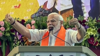Prime Minister Narendra Modi addressing BJP’s booth-level workers in Bhopal on Tuesday. (ANI) Prime Minister Narendra Modi addressing BJP’s booth-level workers in Bhopal on Tuesday. (ANI)