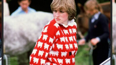 Princess Diana wearing the iconic "black sheep" sweater. (Sotheby's) Princess Diana wearing the iconic "black sheep" sweater. (Sotheby's)
