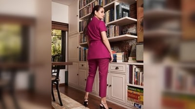 Dia Mirza's outfit comprises a half-sleeve blazer with a belt and cropped pants. (Instagram/@diamirzaofficial) Dia Mirza's outfit comprises a half-sleeve blazer with a belt and cropped pants. (Instagram/@diamirzaofficial)
