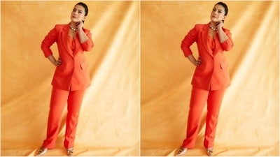 Kajol's fashion stylist Mohit Rai gave the actress's fans a surprise as he uploaded a string of pictures of Kajol on Instagram with the caption, "Powering through Monday with this fresh Tangerine burst!" (Instagram/@mohitrai) Kajol's fashion stylist Mohit Rai gave the actress's fans a surprise as he uploaded a string of pictures of Kajol on Instagram with the caption, "Powering through Monday with this fresh Tangerine burst!" (Instagram/@mohitrai)