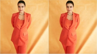 Her stunning pantsuit is from the shelves of fashion brand Alina Anwar Couture and features an orange blazer, fitted pants, and a matching top. (Instagram/@mohitrai) Her stunning pantsuit is from the shelves of fashion brand Alina Anwar Couture and features an orange blazer, fitted pants, and a matching top. (Instagram/@mohitrai)