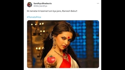 A Twitter user shared this meme after tomato price hikes across the country. (Twitter/@Okk_Sandhya) A Twitter user shared this meme after tomato price hikes across the country. (Twitter/@Okk_Sandhya)