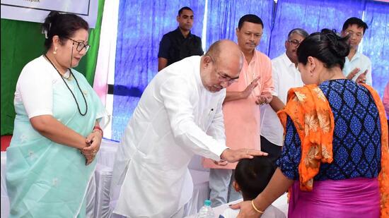 Manipur chief minister N Biren Singh in Imphal East on Tuesday. (PTI)