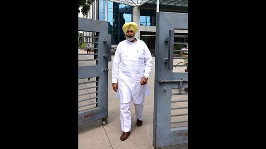 Punjab former health minister Balbir Singh Sidhu coming out from the VB office in Sector 68 in Mohali on Tuesday. (Keshav Singh/ HT)