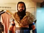 Lavi Pajni in the getup of Kumbhakarna on Adipurush sets. 