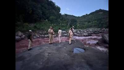 A man and his son on their way to attend a wedding function were washed away in a flash flood in a rivulet in Ramnagar area of Udhampur district on Tuesday evening. (Ht Photo)
