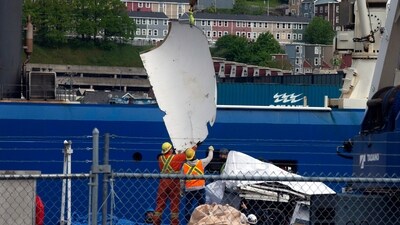 Debris from the Titan submersible, recovered from the ocean floor near the wreck of the Titanic, is unloaded from the ship Horizon Arctic at the Canadian Coast Guard pier in St. John's, Newfoundland, Wednesday, June 28, 2023. (Paul Daly/The Canadian Press via AP) (AP) Debris from the Titan submersible, recovered from the ocean floor near the wreck of the Titanic, is unloaded from the ship Horizon Arctic at the Canadian Coast Guard pier in St. John's, Newfoundland, Wednesday, June 28, 2023. (Paul Daly/The Canadian Press via AP) (AP)