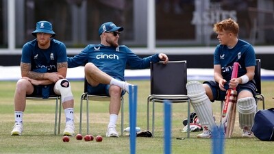 England Test captain Ben Stokes, head coach Brendon McCullum and Ollie Pope during practice (Reuters)
