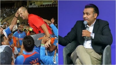 Gary Kirsten (L) was the head coach of the side that lifted the 2011 World Cup; Virender Sehwag at the ICC event (File) Gary Kirsten (L) was the head coach of the side that lifted the 2011 World Cup; Virender Sehwag at the ICC event (File)