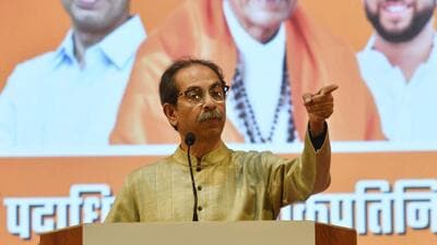Mumbai, India – June 24, 2023: Shiv Sena (Uddhav Balasaheb Thackeray) chief Uddhav Thackeray speaks during a meeting of party's office bearers and public representatives, at Shivaji Mandir, Dadar, in Mumbai, India, on Saturday, June 24, 2023. (Photo by Bhushan Koyande/HT Photo) Mumbai, India – June 24, 2023: Shiv Sena (Uddhav Balasaheb Thackeray) chief Uddhav Thackeray speaks during a meeting of party's office bearers and public representatives, at Shivaji Mandir, Dadar, in Mumbai, India, on Saturday, June 24, 2023. (Photo by Bhushan Koyande/HT Photo)