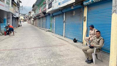Police personnel keep vigil as Section 144 imposed in Purola on June 15 to maintain peace and order and to prevent a 'Mahapanchayat, in Uttarkashi. (ANI) Police personnel keep vigil as Section 144 imposed in Purola on June 15 to maintain peace and order and to prevent a 'Mahapanchayat, in Uttarkashi. (ANI)
