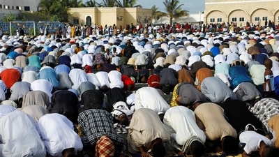 Muslims attend prayers on the first day of Muslim holiday of Eid al-Adha at the Mogadishu Stadium in Mogadishu, Somalia. (REUTERS)