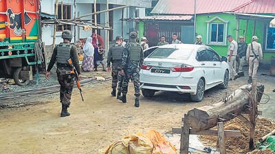 Security officials hold an operation to seize weapons, across vulnerable areas of Imphal East in Manipur on Tuesday. (ANI) Security officials hold an operation to seize weapons, across vulnerable areas of Imphal East in Manipur on Tuesday. (ANI)