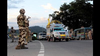 The Jammu & Kashmir Union Territory administration along with police personnel and security forces conduct a dry run of the Amarnath Yatra on the Jammu-Srinagar highway, in Udhampur on Wednesday. The additional director general of police, Kashmir, Vijay Kumar along with IG, CRPF, BSF, visited the Amarnath cave shrine and got detailed briefing from officers. (ANI)