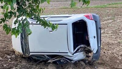 The accused’s car after skidding off the road in Yamunanagar. (HT Photo)