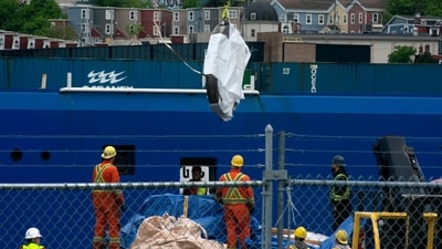 Debris from the Titan submersible, recovered from the ocean floor near the wreck of the Titanic. (AP) Debris from the Titan submersible, recovered from the ocean floor near the wreck of the Titanic. (AP)