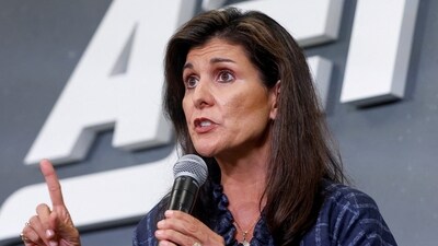 US Republican presidential candidate Nikki Haley delivers a foreign policy speech on China. (Reuters)