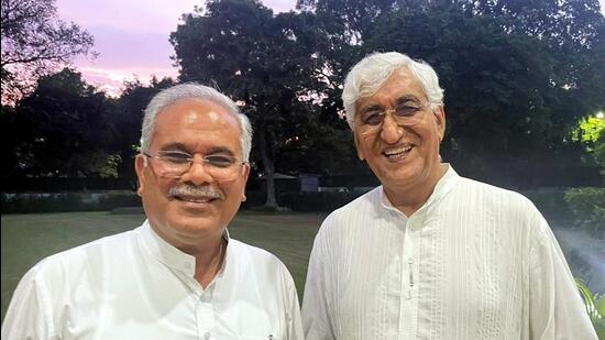 Chhattisgarh chief minister Bhupesh Baghel with his deputy-designate, T S Singh Deo. (PTI)