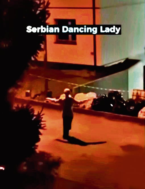 A grab from the video showing the Serbian Dancing Lady, which went viral in 2019, giving birth to an urban legend.