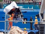 Debris from the Titan submersible, recovered from the ocean floor near the wreck of the Titanic, is unloaded from the ship Horizon Arctic at the Canadian Coast Guard pier in St. John's, Newfoundland, Wednesday, June 28, 2023. AP/PTI(AP06_28_2023_000233A)