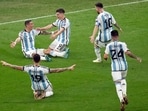Angel Di Maria celebrates after scoring in the 2022 FIFA World Cup final. Angel Di Maria celebrates after scoring in the 2022 FIFA World Cup final.