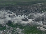 An aerial view of Bakhmut, the site of the heaviest battles with the Russian troops in the Donetsk region. An aerial view of Bakhmut, the site of the heaviest battles with the Russian troops in the Donetsk region.