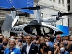 A Joby Aviation Air Taxi is seen outside of the New York Stock Exchange (NYSE) ahead of their listing in Manhattan, New York City, U.S.