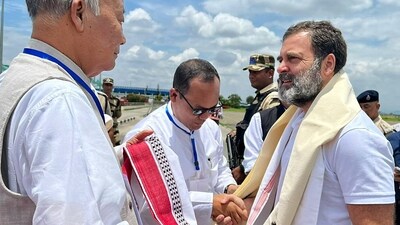 Rahul Gandhi arrived in violence-hit Manipur on Thursday. (AICC ) Rahul Gandhi arrived in violence-hit Manipur on Thursday. (AICC )