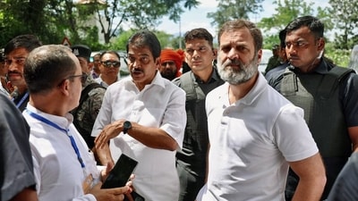 Congress leader Rahul Gandhi with party General Secretary incharge (Organisation) KC Venugopal and Manipur Congress Chief Keisham Meghachandra Singh as his convoy was stopped by the police. (Congress/Twitter) Congress leader Rahul Gandhi with party General Secretary incharge (Organisation) KC Venugopal and Manipur Congress Chief Keisham Meghachandra Singh as his convoy was stopped by the police. (Congress/Twitter)