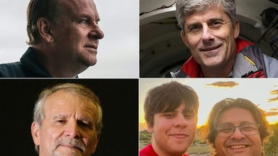 TOPSHOT - (COMBO) This combination of pictures created on June 21, 2023 shows Titan submersible passengers (L-R, top to bottom) Hamish Harding, OceanGate Expeditions of their CEO and founder Stockton Rush, Paul-Henri Nargeolet, director of a deep ocean research project dedicated to the Titanic, and Suleman Dawood and his father Shahzada Dawood (AFP) TOPSHOT - (COMBO) This combination of pictures created on June 21, 2023 shows Titan submersible passengers (L-R, top to bottom) Hamish Harding, OceanGate Expeditions of their CEO and founder Stockton Rush, Paul-Henri Nargeolet, director of a deep ocean research project dedicated to the Titanic, and Suleman Dawood and his father Shahzada Dawood (AFP)