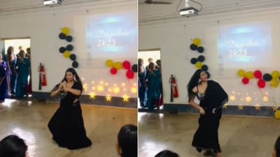 The video shows the student dancing to Kareena Kapoor’s Chammak Challo during her college farewell. (Instagram/@ rusha_dl) The video shows the student dancing to Kareena Kapoor’s Chammak Challo during her college farewell. (Instagram/@ rusha_dl)